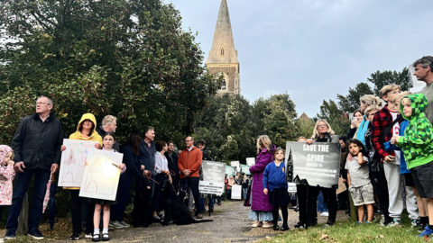 Protesters at a church in Birch, Colchester