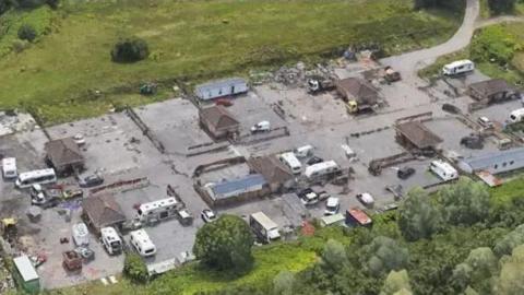 Aerial view of Crompton Lodge caravan site in Bolton.