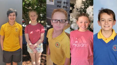 The five children who died: (L-R) Zane Mellor, Addison Stewart, Peter Dodt, Jalailah Jayne-Maree Jones and Jye Sheehan