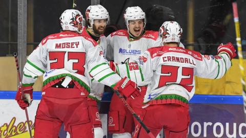 Cardiff Devils players celebrate goal