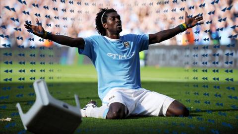 Emmanuel Adebayor celebrates scoring against Arsenal