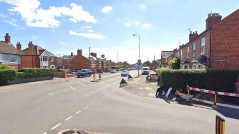 Google Street View image showing the junction of London Road and Hawton Lane in Balderton