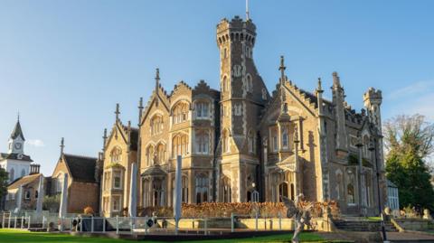A general view of Oakley Court, a 19th Century gothic mansion, taken on a fine, clear day.
