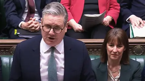 Keir Starmer and Rachel Reeves in PMQs today