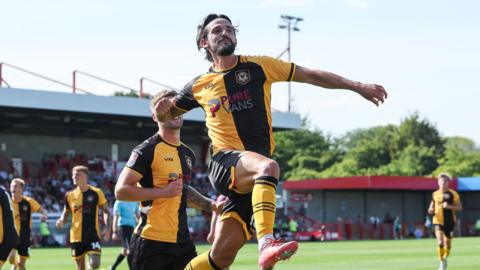 Newport County's Liam Shephard celebrates