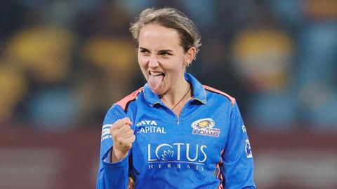 Mumbai Indians' Amelia Kerr celebrates a wicket during the 2025 WPL