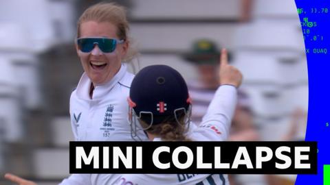 England celebrate taking four wickets in under 30 minutes against Australia