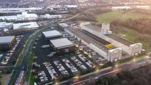 Aerial view of Littlewoods Studios