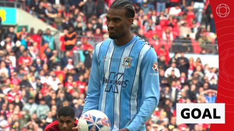 Coventry's Haji Wright prepares to take a penalty against Manchester United in the FA Cup semi-finals