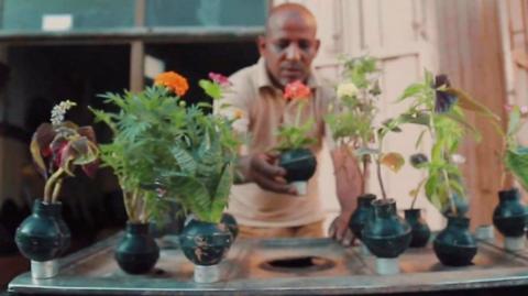 Ahmed with his 'flower pots'