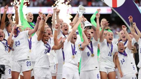 England lifting the Euro 2022 trophy at Wembley