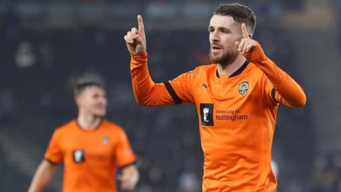 Dan Crowley celebrates scoring a goal for Notts County