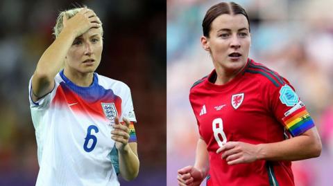 England captain Leah Williamson and Wales captain Angharad James.