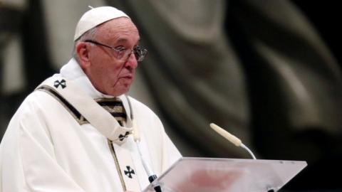 Pope Francis leads the Christmas Eve mass in Saint Peter's Basilica at the Vatican, December 24, 2018