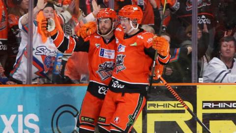 Sheffield Steelers celebrate their first goal