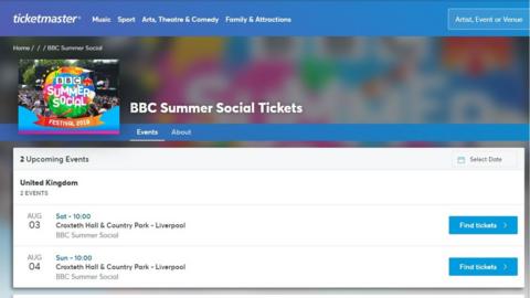 Screengrab of Ticketmaster website
