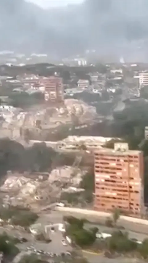 Collapsed buildings seen from above in La Guaira.