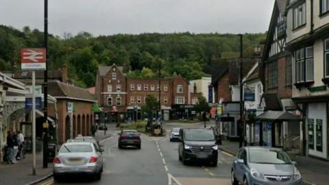 A google screen view of a main road outside Caterham train station.