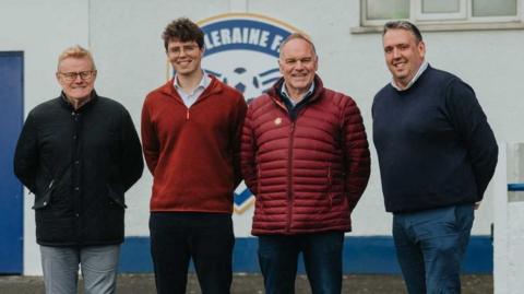 Coleraine FC owners Patrick Mitchell, Henry Ross and Ranald McGregor-Smith with club CEO Simon Magee