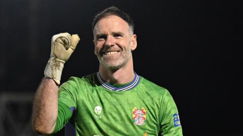 Tranmere keeper Joe Murphy celebrates
