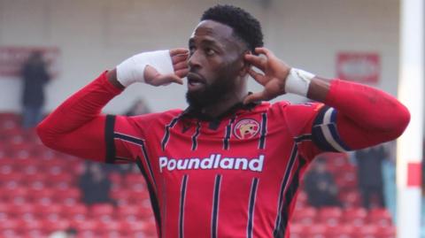 Walsall's Jamille Matt celebrates scoring against Tranmere