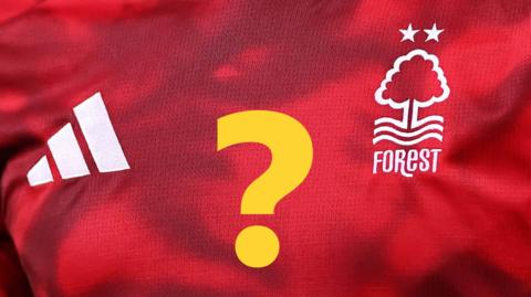 Detail of a Nottingham Forest club emblem alongside an Adidas logo on the front of the shirt