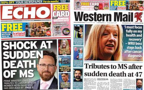 Front pages of the South Wales Echo and the Western Mail