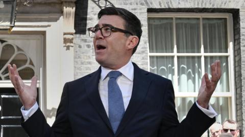 Andy Burnham outside Downing Street on 20 July 2026, his first day in the job as prime minister