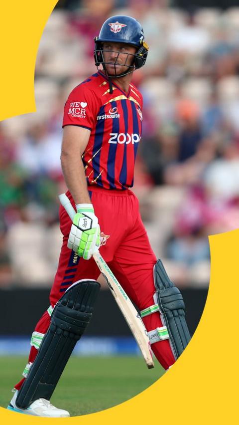 Jos Buttler waking of the pitch after getting out