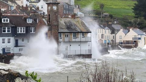 Waves crashing in Cawsand, Cornwall