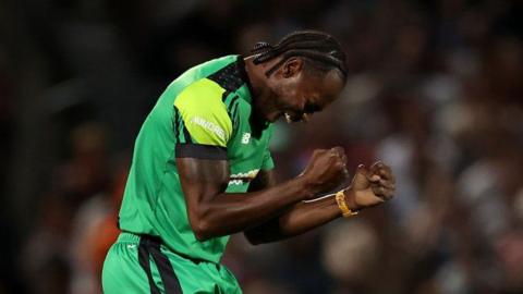 Southern Brave bowler Jofra Archer celebrates