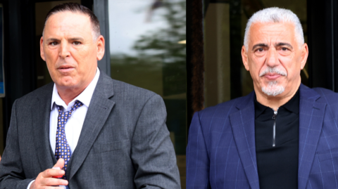 Two images side by side of the company directors, both in suits