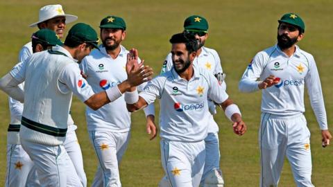 Pakistan seamer Hasan Ali celebrates wicket against South Africa