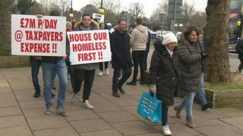 Protesters in Farnborough