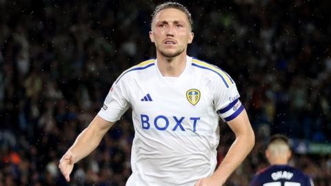 Luke Ayling celebrates his equaliser for Leeds United against West Bromwich Albion