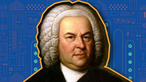 Composer Bach on colourful background