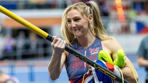 Great Britain's Molly Caudery ahead of competing in the women's pole vault