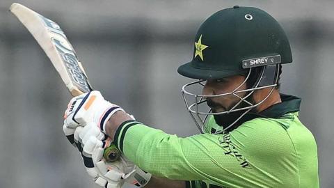 Faheem Ashraf sweeps the ball away in action for Pakistan in their ODI against Bangladesh in March