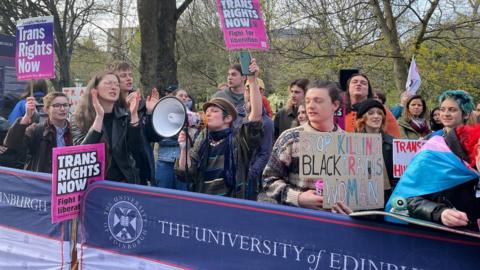 Protestors outside Edinburgh University