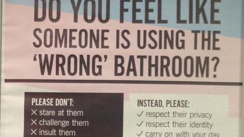 Posters at UWE Bristol supporting trans students' bathroom usage.