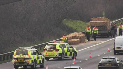 Traffic from the hay bales