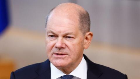 German Chancellor Olaf Scholz at a press conference