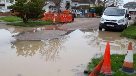 A flooded road in Lancing