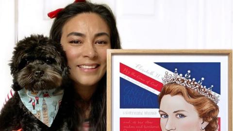 Judy Guillery with the portrait she drew of the Queen