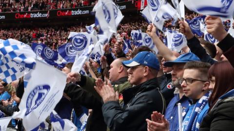 Portsmouth supporters at EFL Trophy final 2019