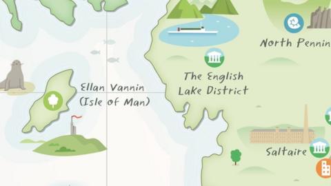 Close up of Isle of Man on Unesco site map