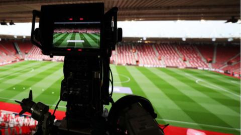 Generic shot of television camera at a Premier League stadium