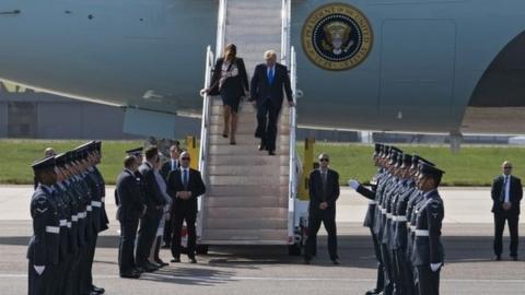 Donald Trump arriving at Stansted