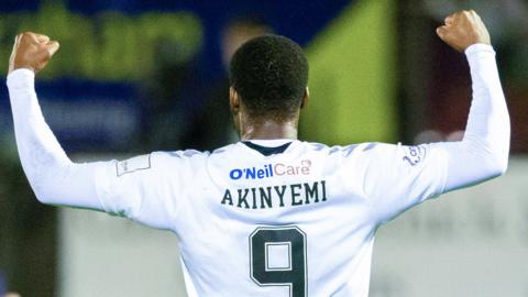 Ayr United's Dipo Akinyemi celebrates scoring