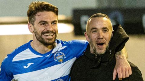 Morton striker George Oakley and manager Dougie Imrie